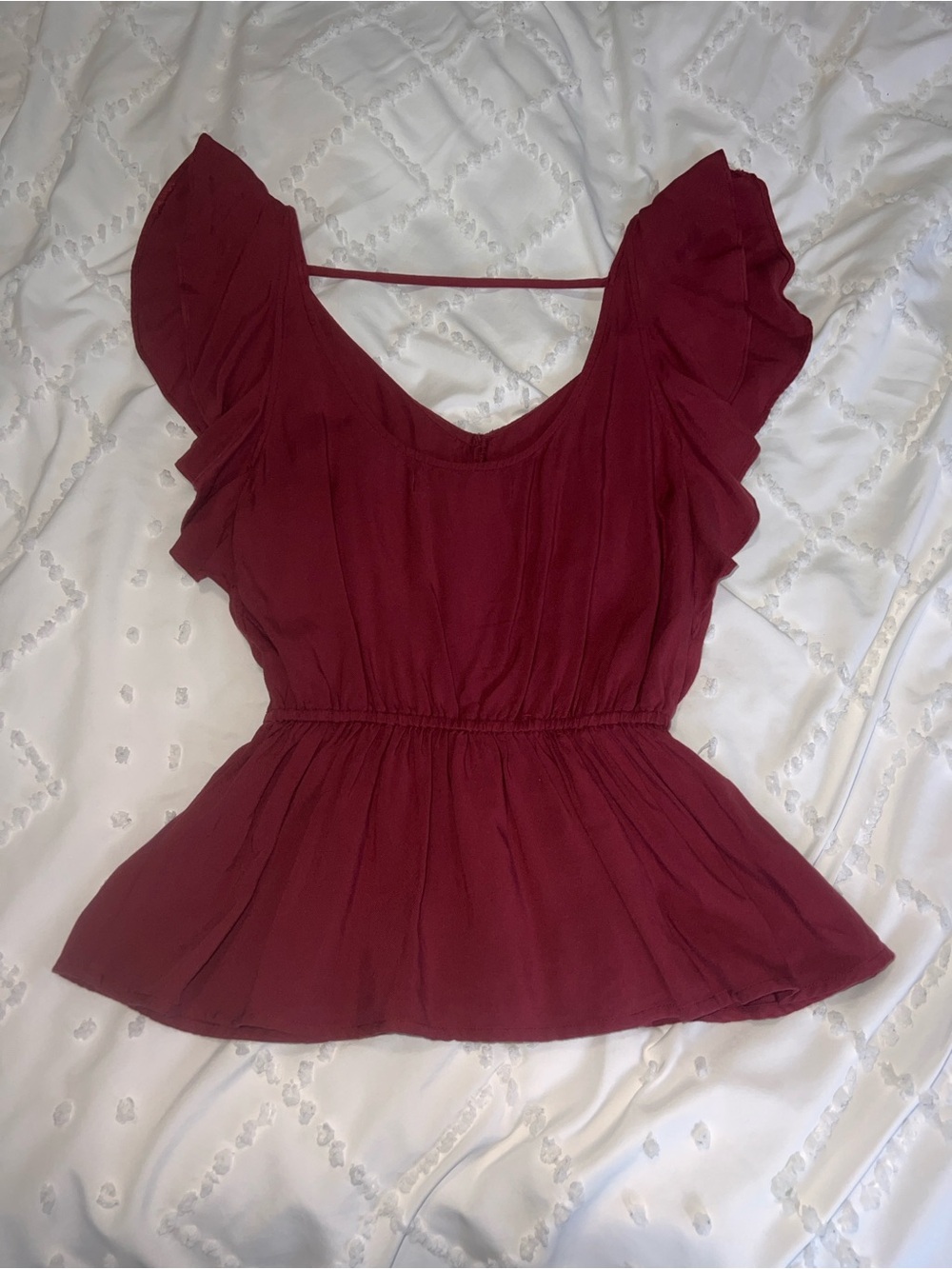 Abercrombie Burgundy Ruffle Peplum Top Fall Romantic XS